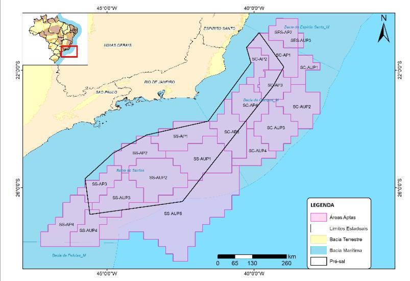 Setores das Bacias de Campos liberados para a oferta de blocos
