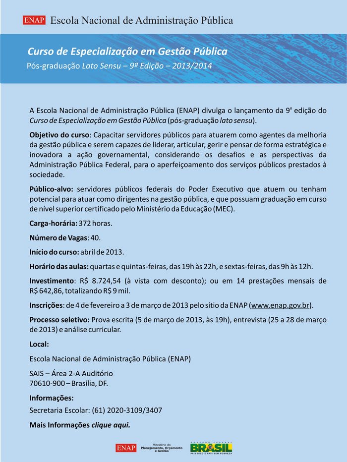 Veja este e outros cursos em www.enap.gov.br