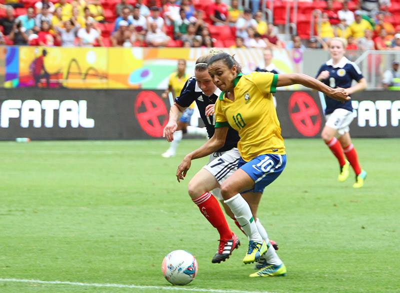 Na segunda partida da seleção brasileira pelo Torneio Internacional de #FutebolFeminino, Brasil venceu a Escócia por 3x1. Foto: Andre Borges/ComCopa
