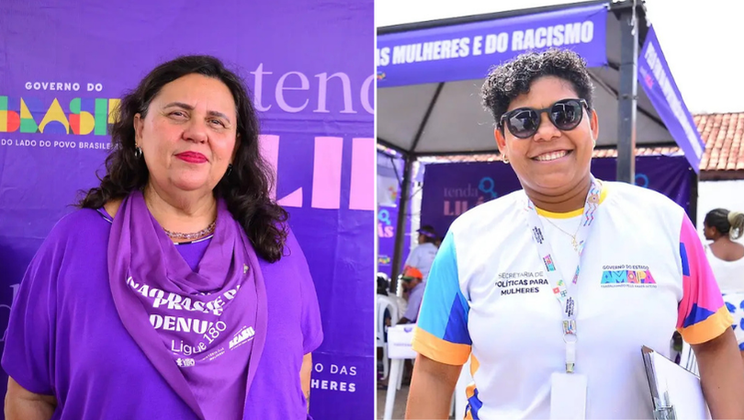 Ministério das Mulheres participa do Governo do Brasil na Rua em Macapá com a Tenda Lilás Kênia Figueiredo, coordenadora do Núcleo Estratégico de Articulação e Participação Social (NEPAMS) do Ministério das Mulheres; Joanne Costa, gerente de Autonomia Econômica da Secretaria de Estado de Políticas para as Mulheres. Foto: Maksuel Martins/GEA