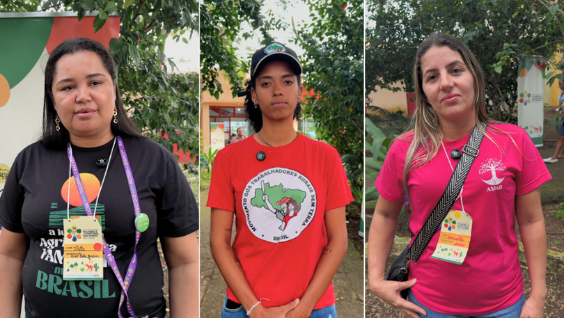 Maria Margarida dos Santos, Daniela Amara da Conceição e Géssica Vitória compartilham suas vivências no território da Caatinga. Foto: Eliane Barros/MMulheres.