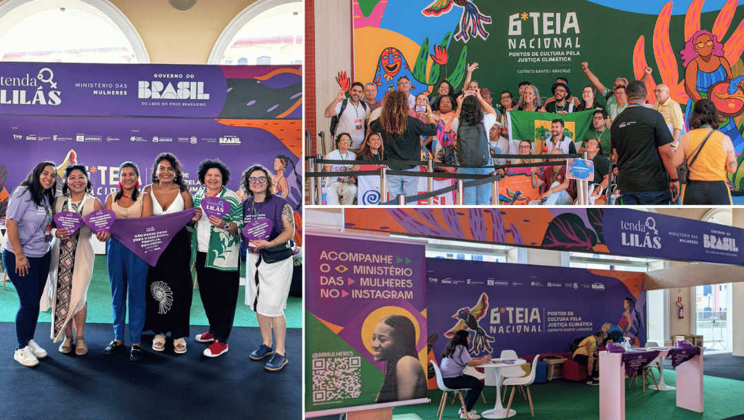 Mosaico de fotos da Tenda Lilás participa da 6ª Teia Nacional dos Pontos de Cultura, em Aracruz (ES)