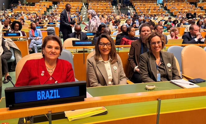 Ministra Márcia Lopes, a primeira-dama Janja Lula da Silva e a embaixadora Vanessa Dolce de Faria.