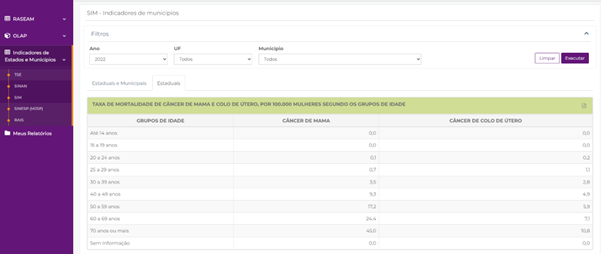 Print da tela do DataMulheres