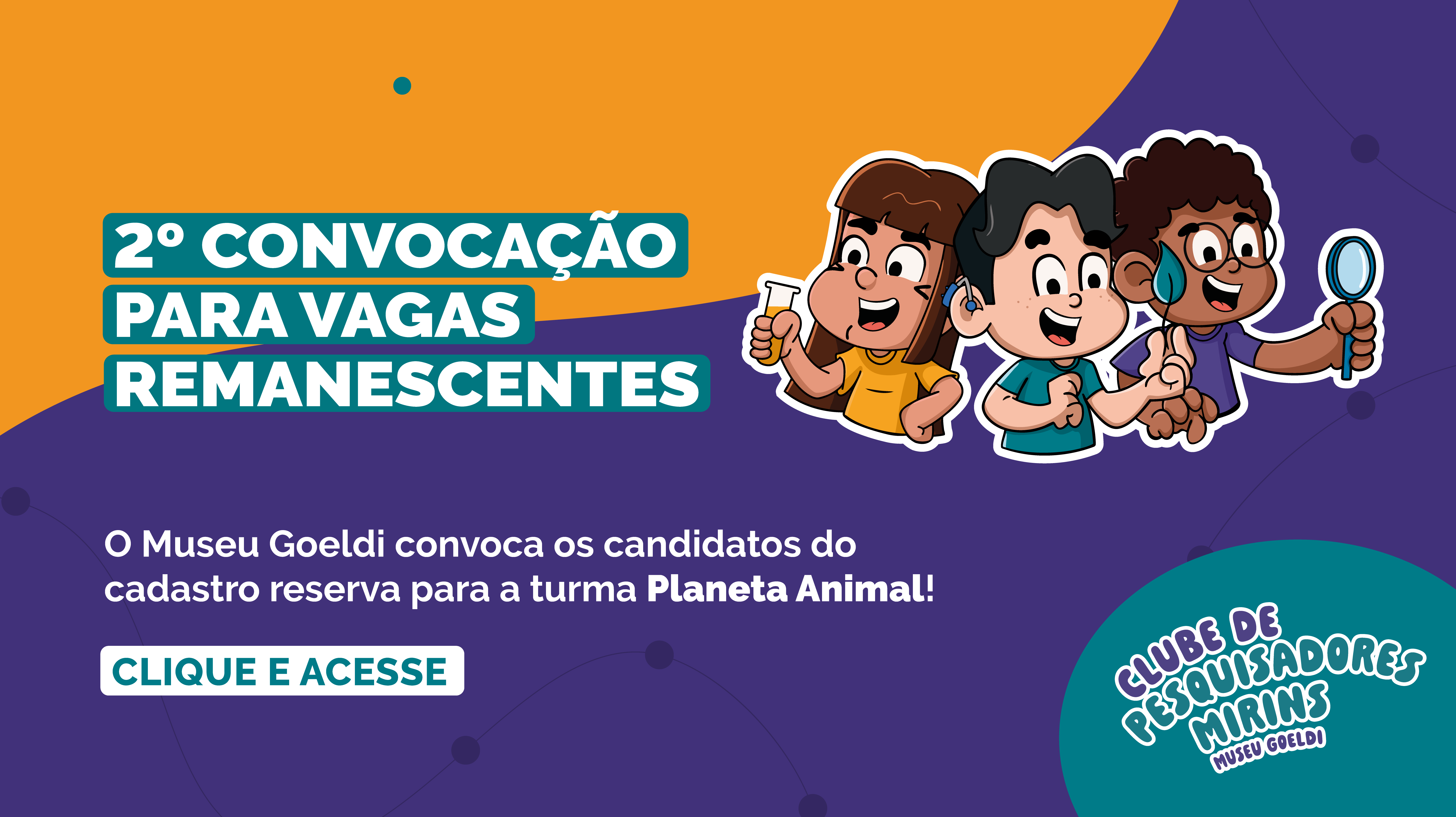 ilustração com as cores laranja e roxo com o texto Segunda convocação de vagas remanescentes