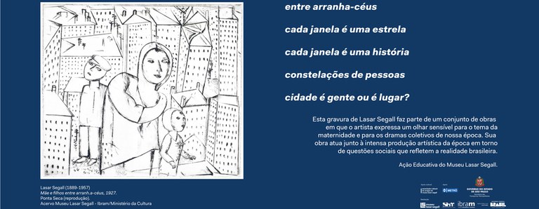 Mãe e filhos entre arranha-céus