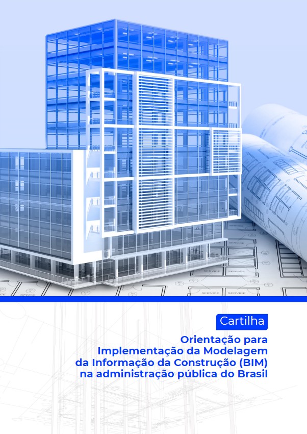 Imagem de edificação tridimensional em tons de azul com o título da cartilha