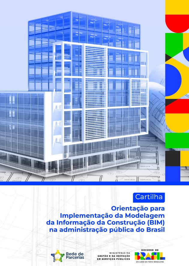 Capa da Cartilha com imagem de edifício em 3D ao fundo, título da Cartilha e logos do governo