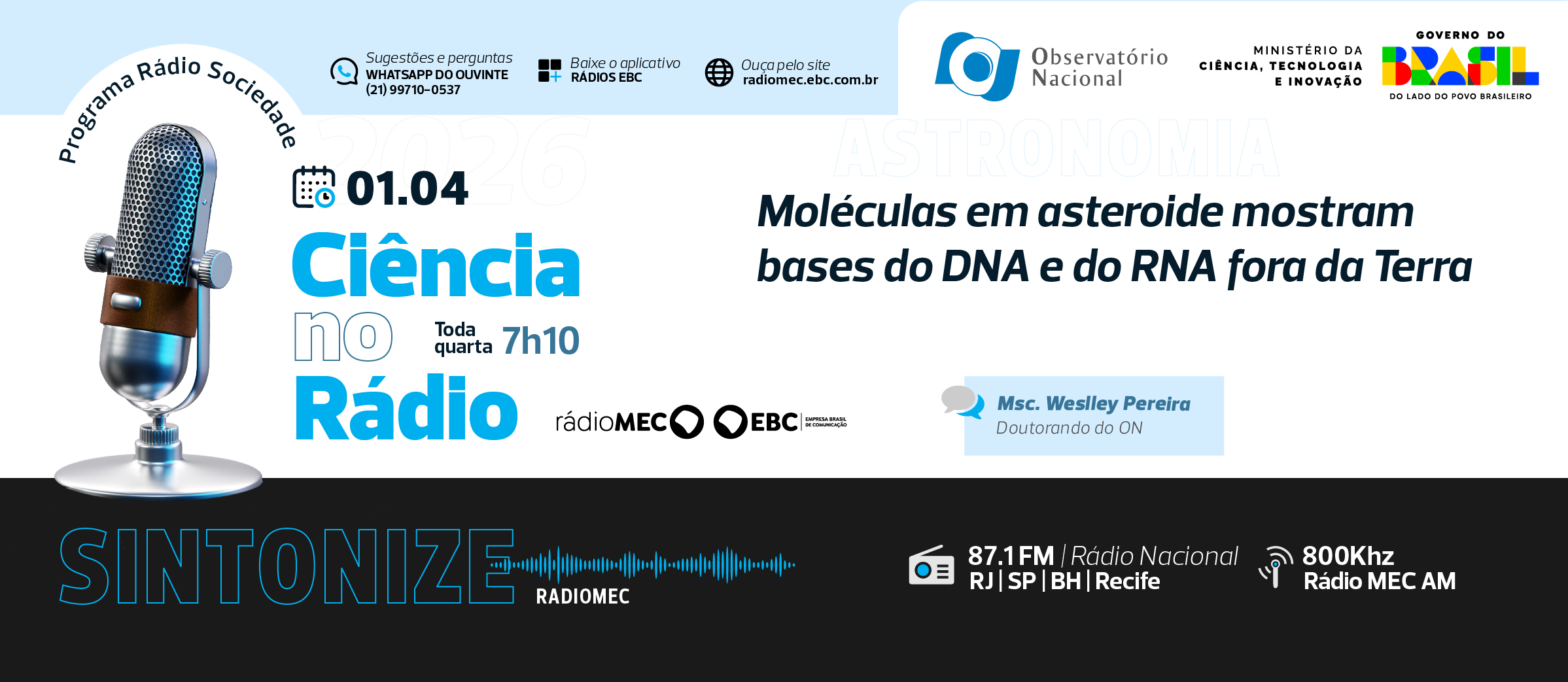 Msc. Weslley Pereira, doutorando em astronomia no ON, explica a importância da presença das cinco nucleobases nas amostras do asteroide Ryugu