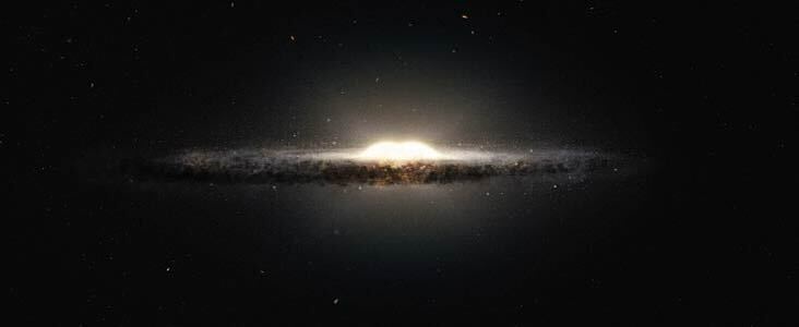 Representação artística do bojo galáctico, isto é, do grupo de estrelas no centro da Via Láctea. Foto: ESO/NASA/JPL-Caltech/M. Kornmesser/R. Hurt.