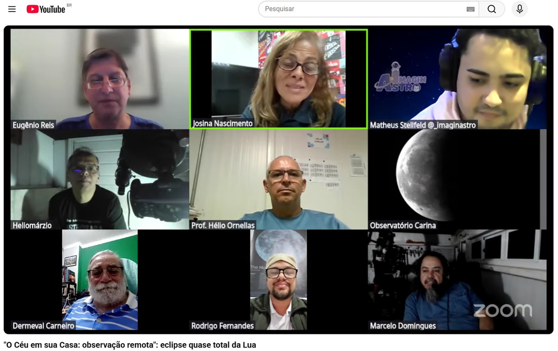 Participantes da transmissão do eclipse lunar quase total. Foto: YouTube/ON.