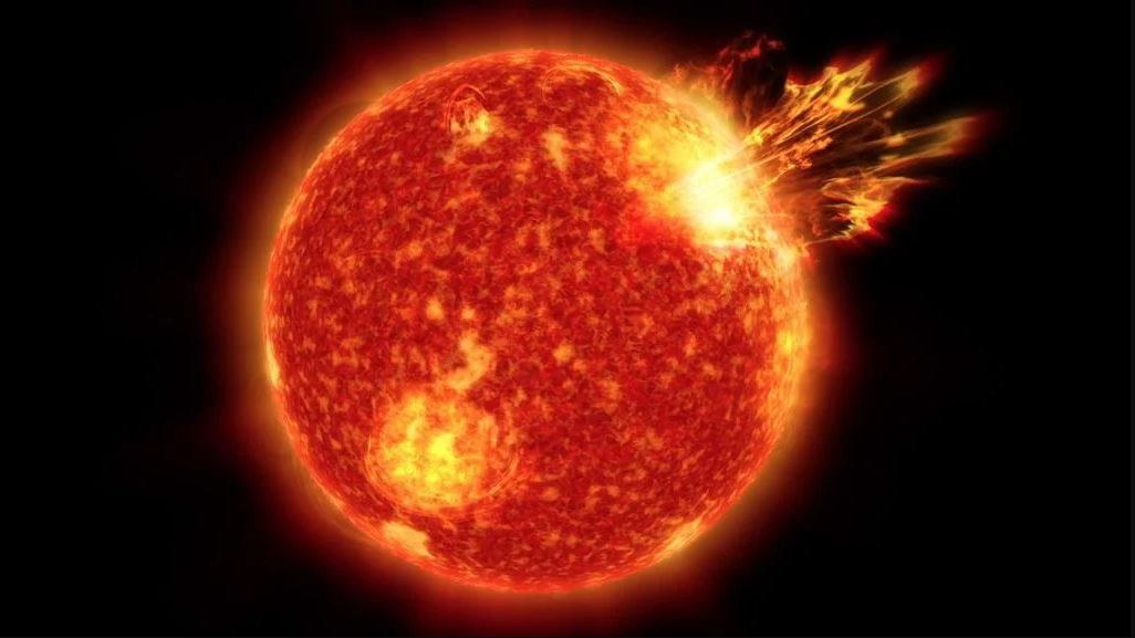 Ilustração artística de uma supererupção solar. (Crédito: Goddard Space Flight Center da NASA/Genna Duberstein)