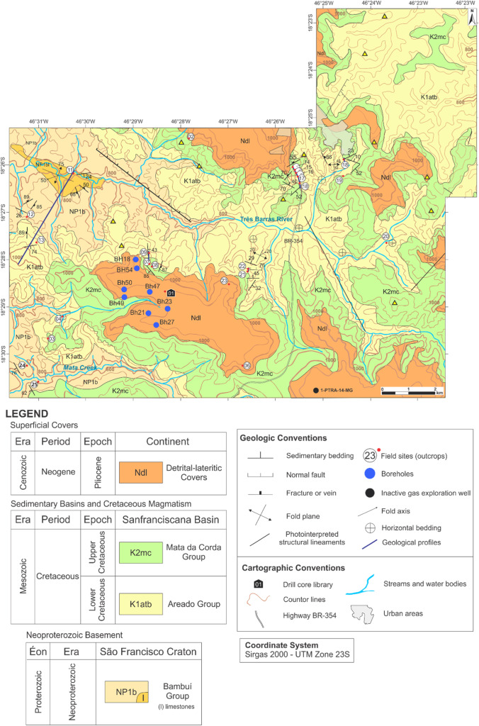 Informação geológica da área em Minas Gerais onde o estudo foi realizado.