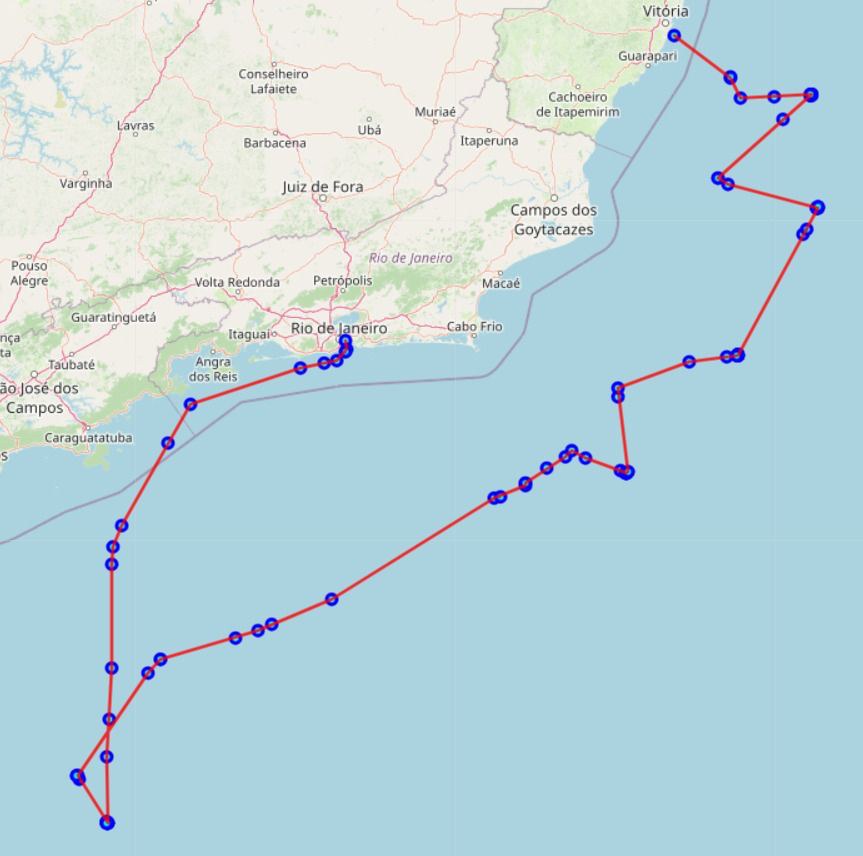 Mapa do percurso do Navio durante a expedição