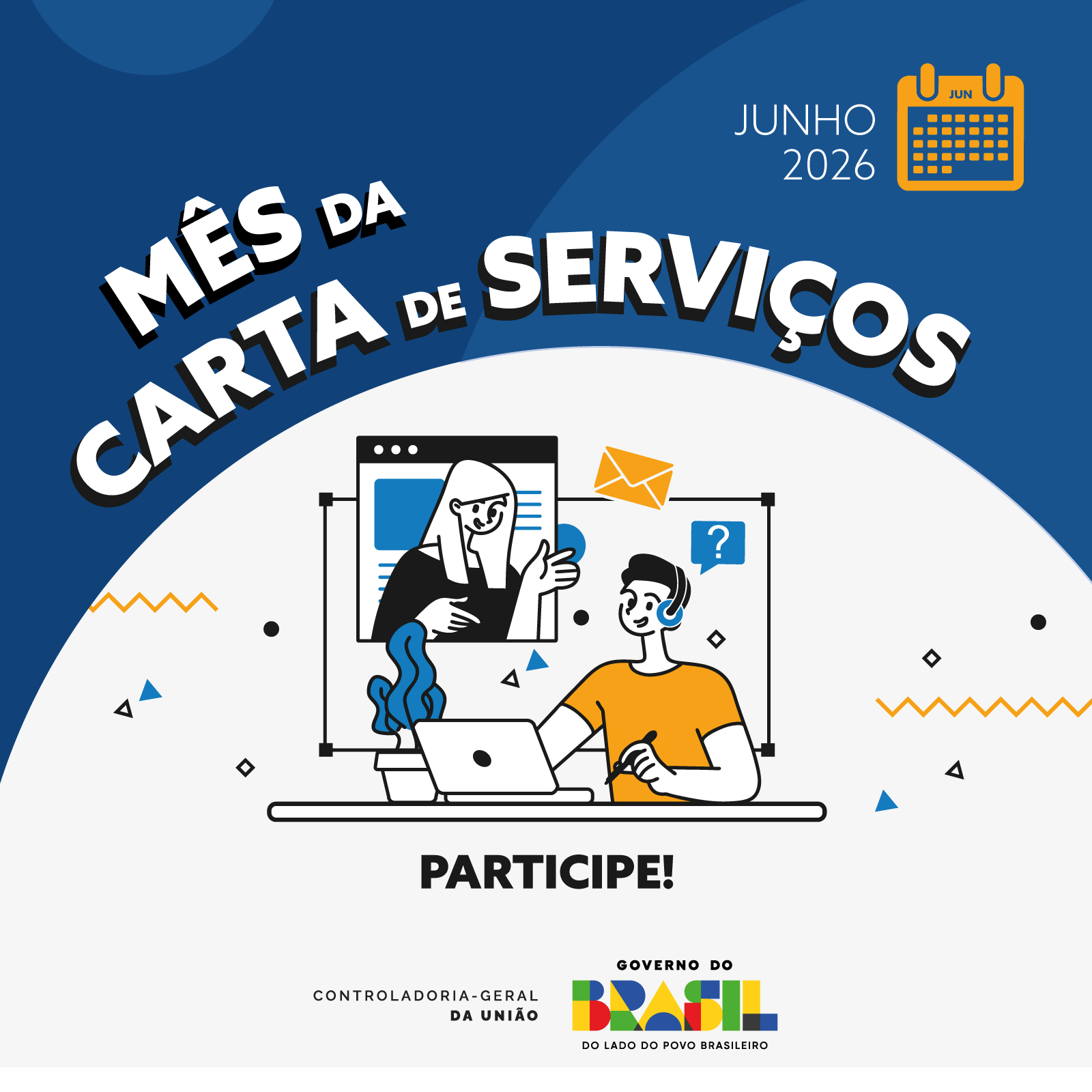 desenho conceito com o tema Mês da Carta de Serviços com vários componentes de cores alusivo à Carta