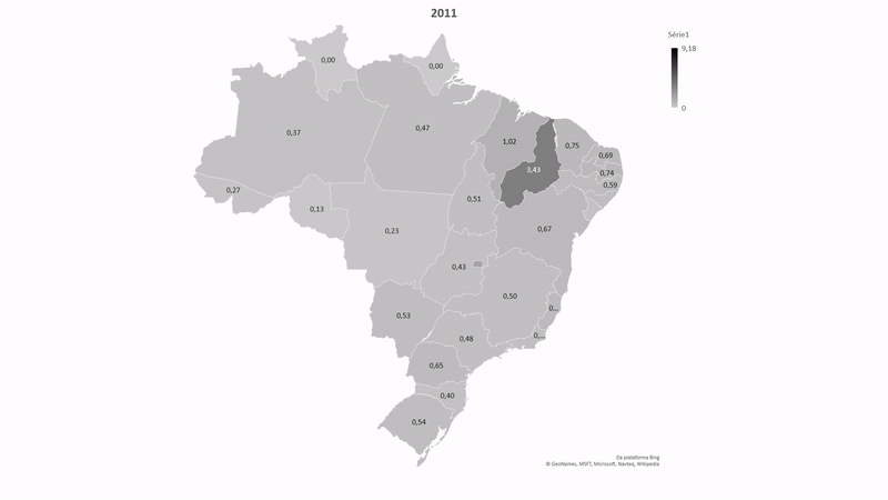 Mapa de denúncias por 100 mil habitantes nos Estados