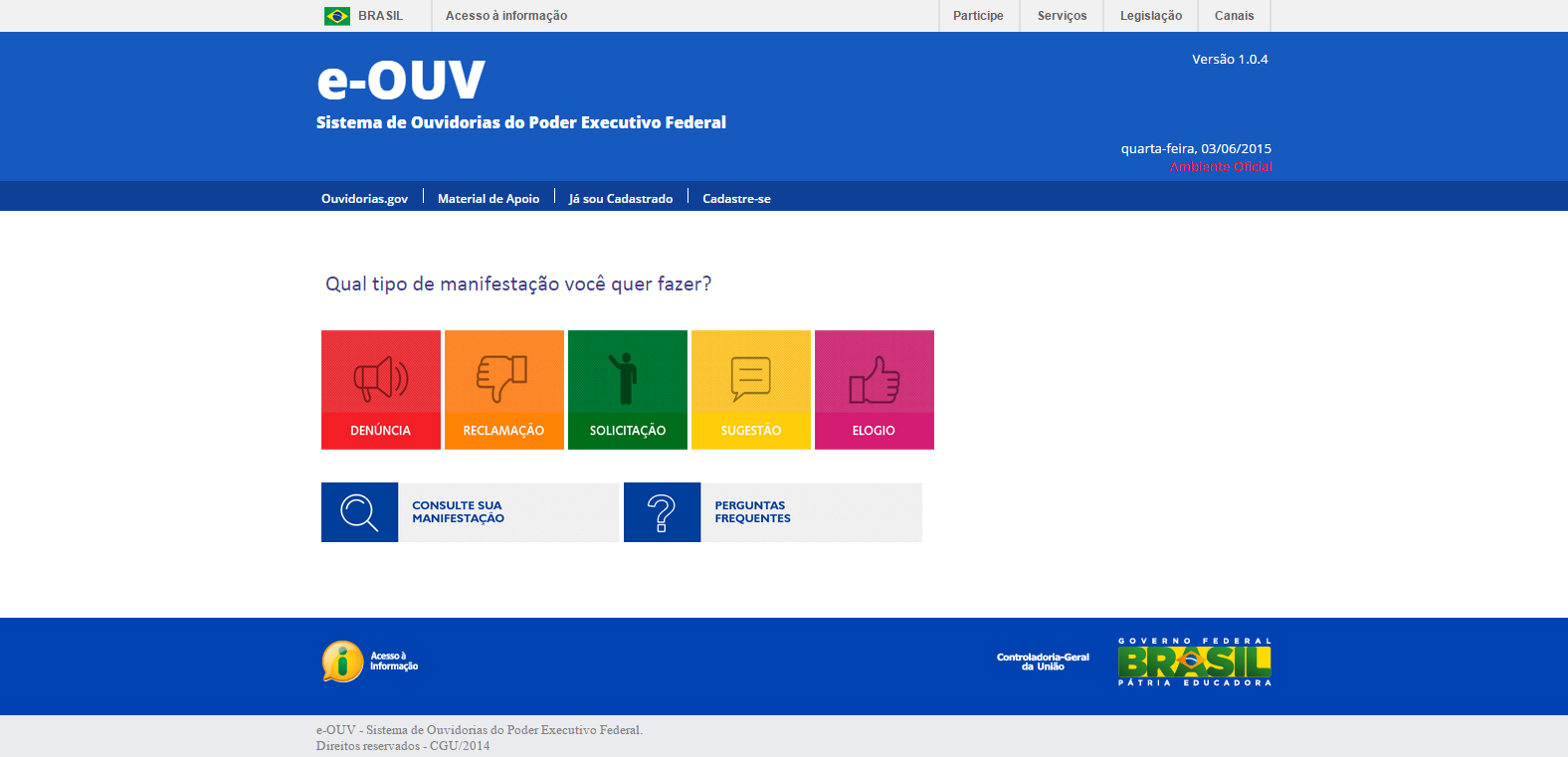 Novo layout do e-Ouv