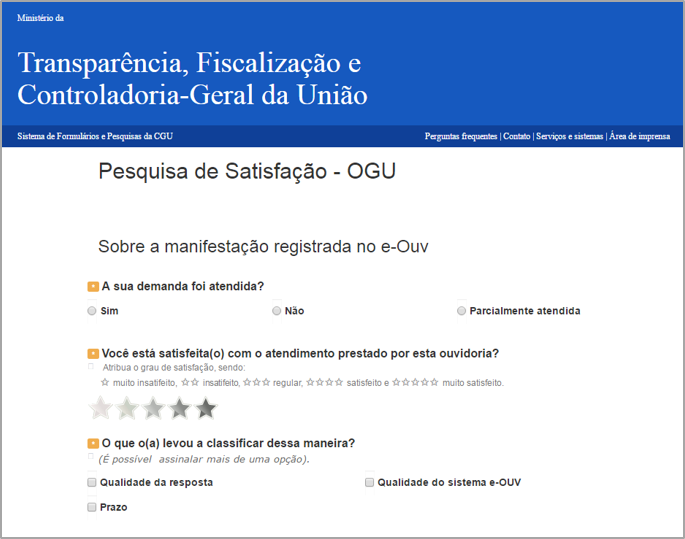 Questionário pesquisa de satisfação e-Ouv