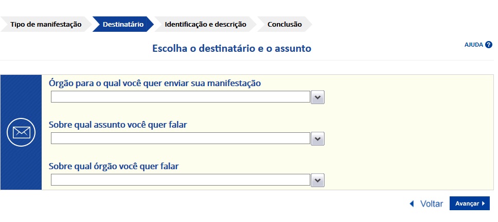 e-Ouv - seleção do destinatário
