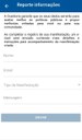 Tela do aplicativo Avançar - Reportar Informações