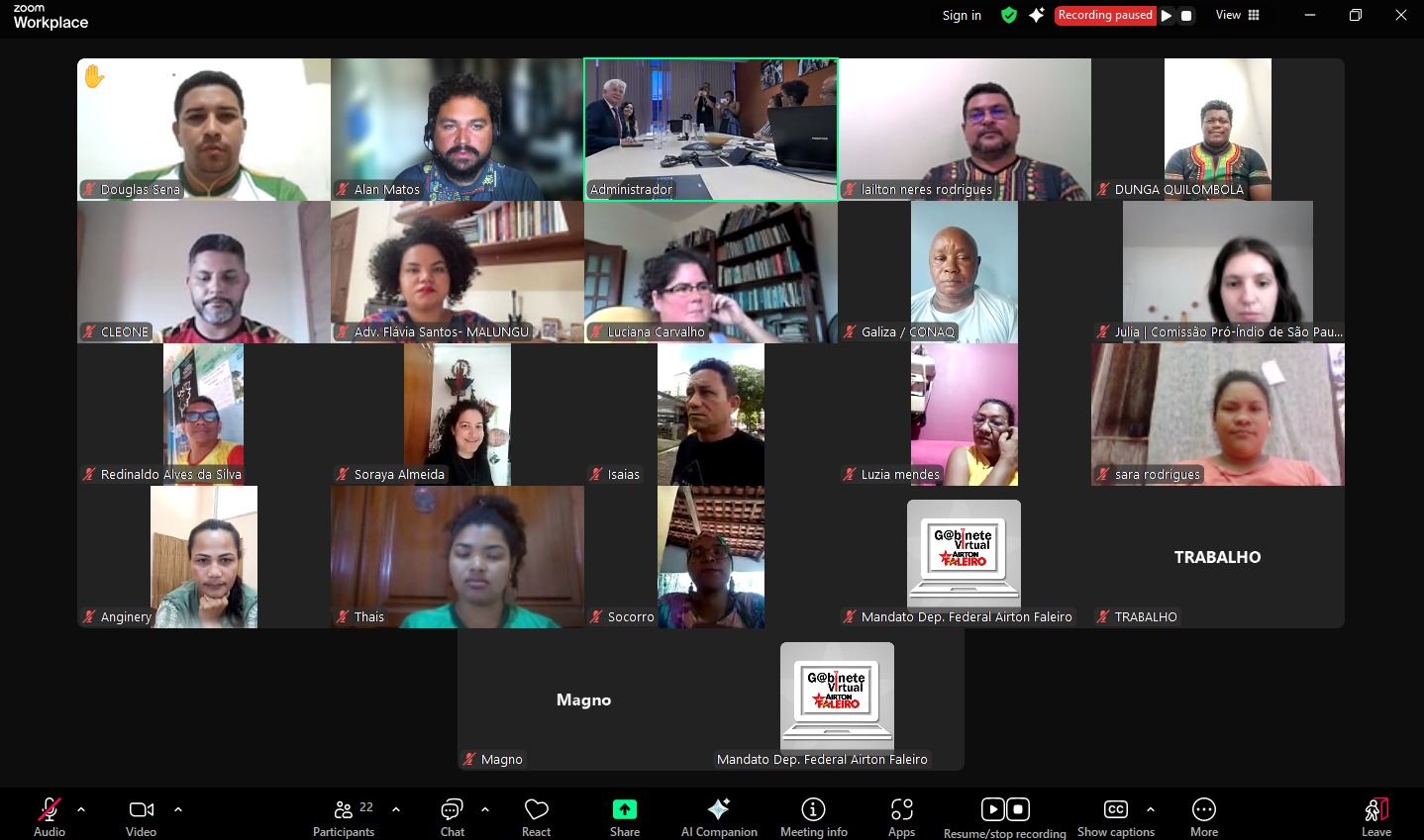 Representantes de comunidades quilombolas, Instituto Malungu, Instituto Filhos do Quilombo, e membros de instituições acadêmicas 