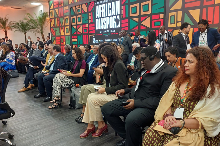 A diretora da Palmares, Flávia Costa, no sessão governamental do encontro