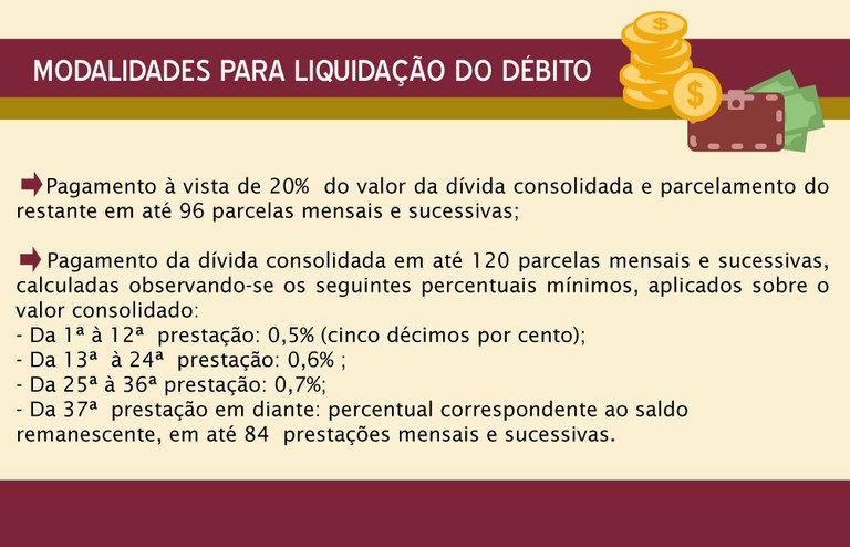 modalidades para liquidação do débito