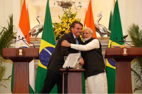 Presidente da República Jair Bolsonaro,  e o Primeiro-Minstro da Índia Narenda Modi, durante Cerimônia de Troca de Atos. Foto: Alan Santos/PR