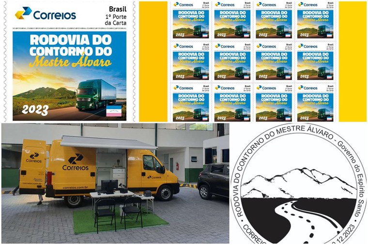 Selo e carimbo alusivos à obra e veículo que funciona como agência itinerante dos Correios são outras novidades que serão apresentadas no evento no Espírito Santo. Fonte: Correios
