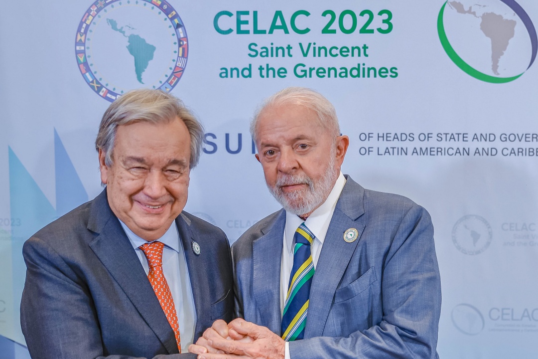 O secretário-geral da ONU, António Guterres, e o presidente Lula durante uma bilateral nesta tarde. Foto: Ricardo Stuckert / PR