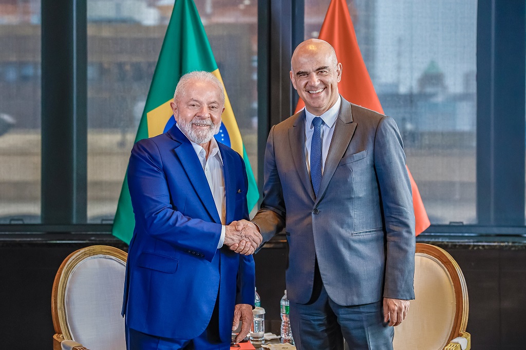 Presidente Luiz Inácio Lula da Silva durante encontro bilateral com o presidente da Confederação Suíça, Alain Berset, em Nova York (EUA)