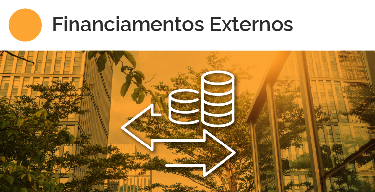 Imagem ilustrativo com texto que diz "Financiamentos Externos" que direciona para página contendo informações sobre este tema