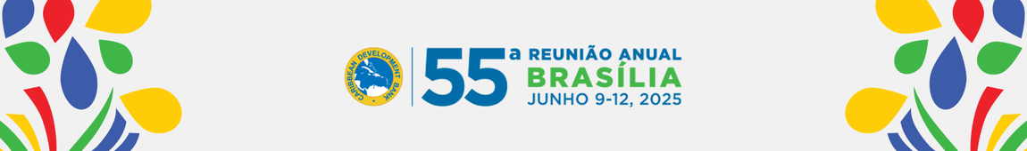 Banner ilustrativo com inscrição 55ª Reunião Anual do Banco de Desenvolvimento do Caribe
