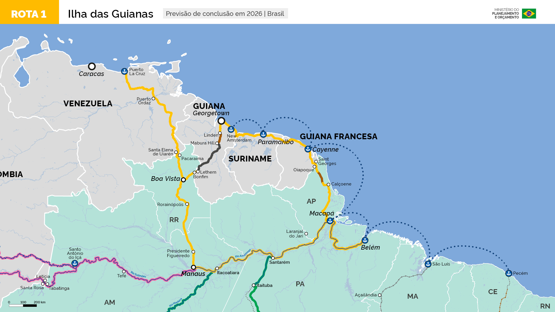Mapa da rota 1 - cor amarela