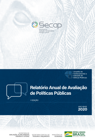 Capa com imagem de cédula do real com moedas em cima direciona para do Relatório de Avaliação de Políticas Públicas ao Congresso Nacional 2020