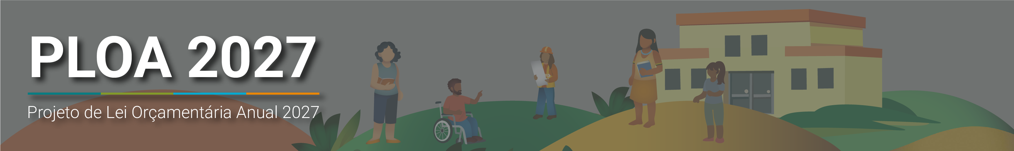 Ilustração com iconografias humanas traz inscrição Projeto de Lei Orçamentária Anual 2027