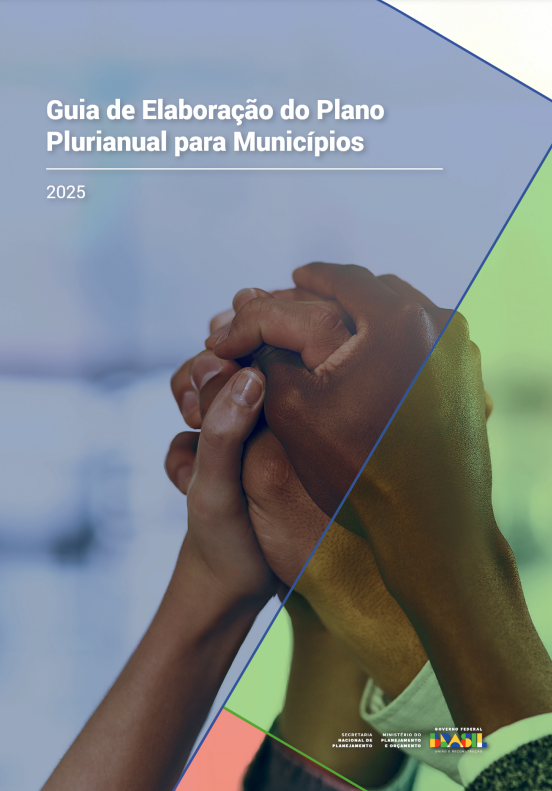 Guia de Elaboração do Plano Plurianual para Municípios mostra três mãos negras unidas