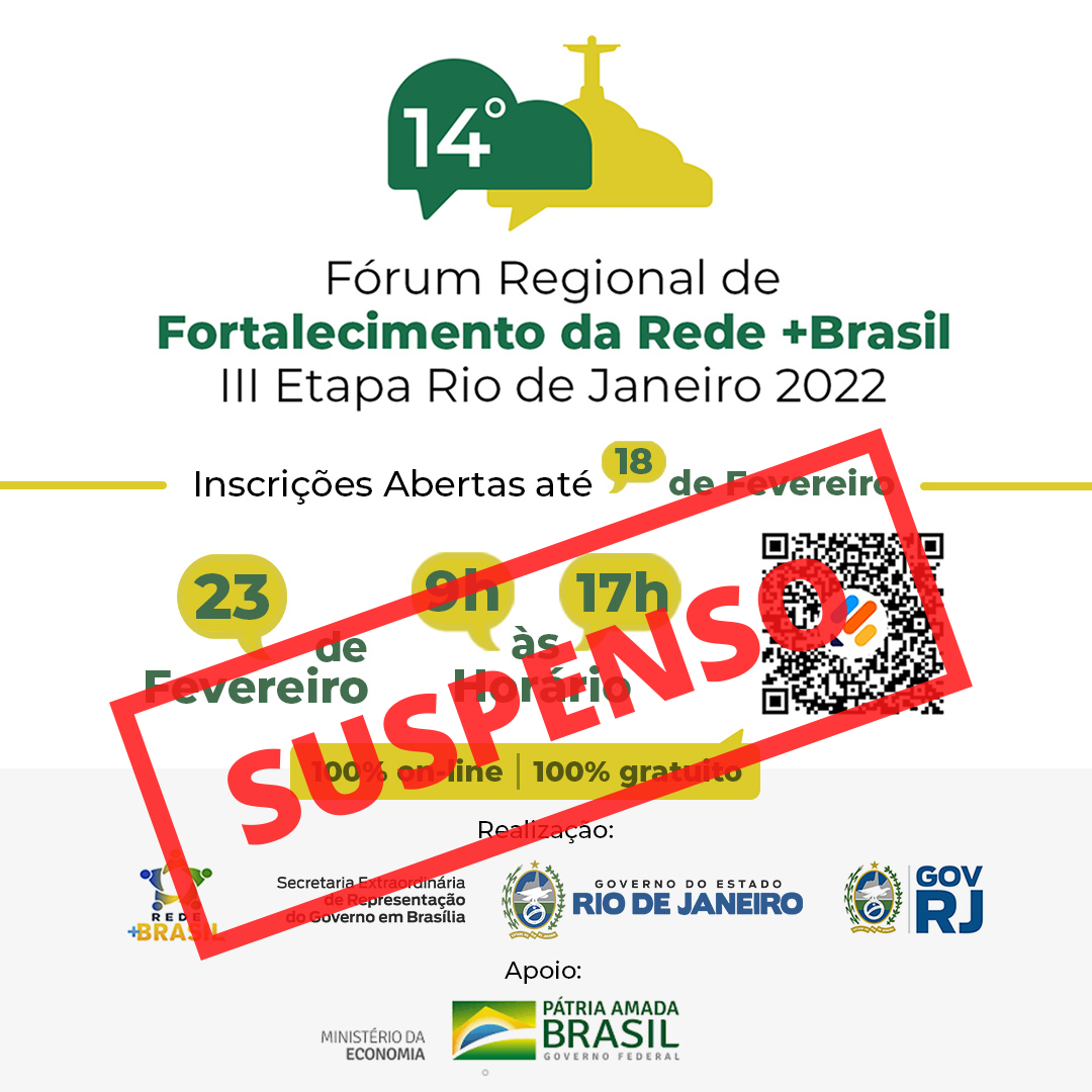 14º Fórum Regional de Fortalecimento da Rede +Brasil - III Etapa Rio de Janeiro - EVENTO SUSPENSO