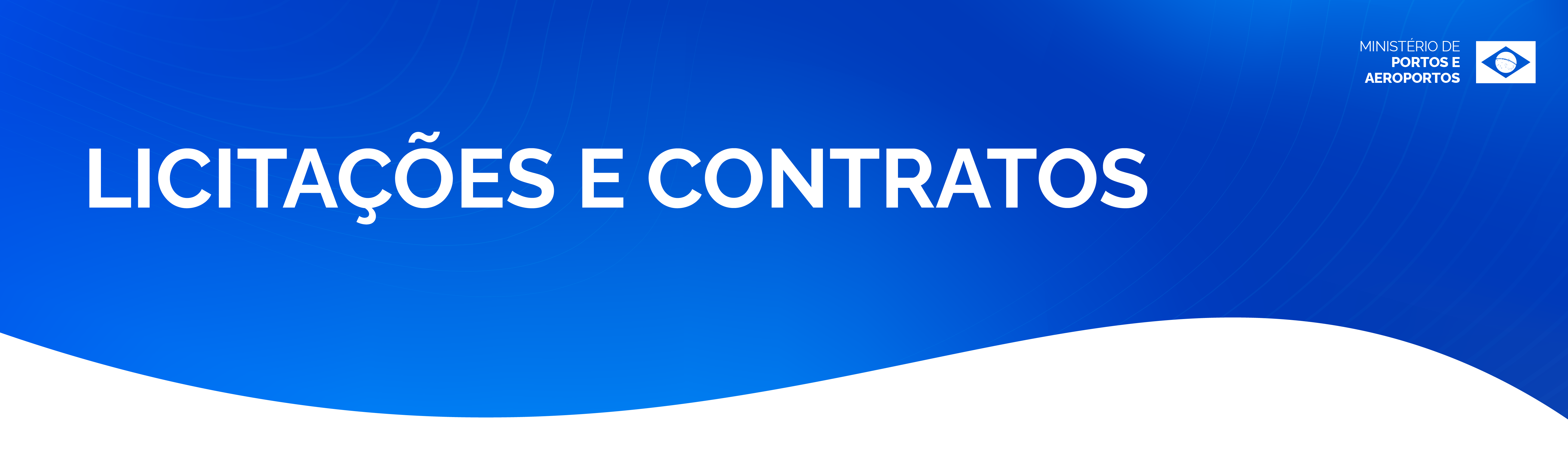 banner com fundo azul e letras brancas escrito licitações e contratos