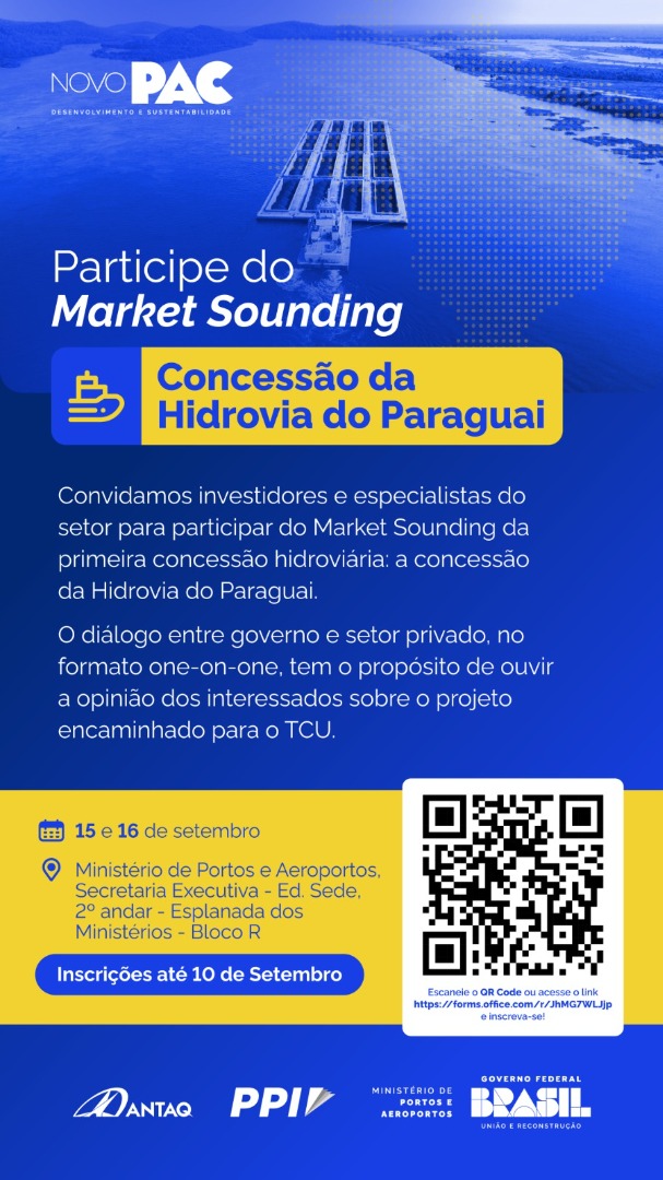 Ministério dos Portos e Aeroportos realiza sondagem de mercado para concessão da Hidrovia do Paraguai