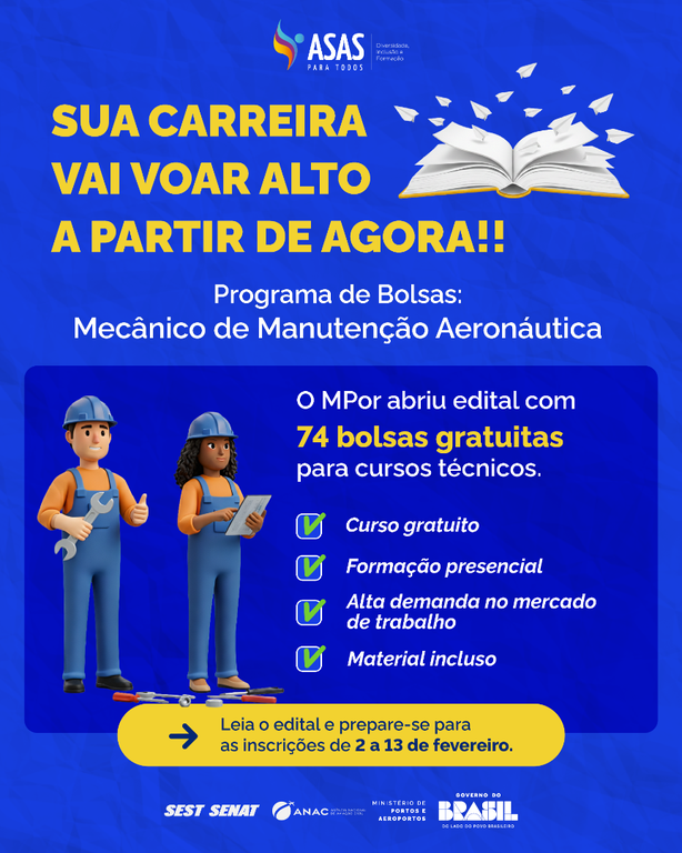 Programa oferta 74 bolsas de estudos para mecânico de manutenção 