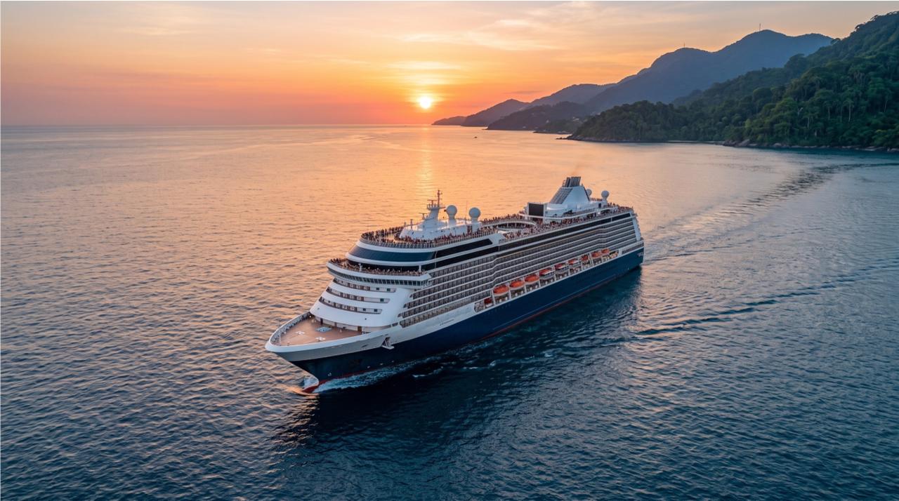 Navio de cruzeiro na costa.