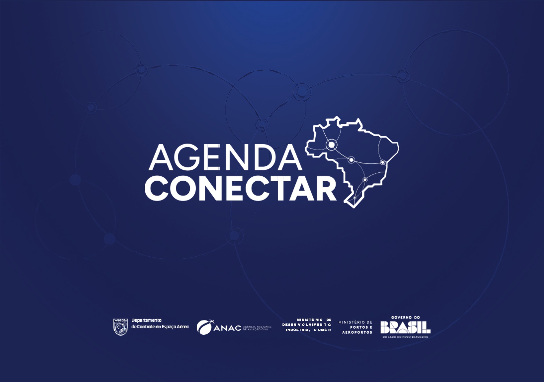 Imagem em fundo azul escuro mostra o texto "Agenda Conectar". Ao lado um mapa do Brasil estilizado.