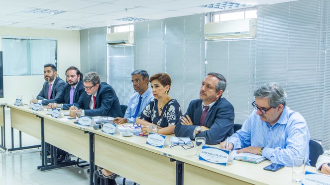 Diretores e Coordenadora-Geral de Fomento e Relações Internacionais da PREVIC na reunião com as EFPC instituídas