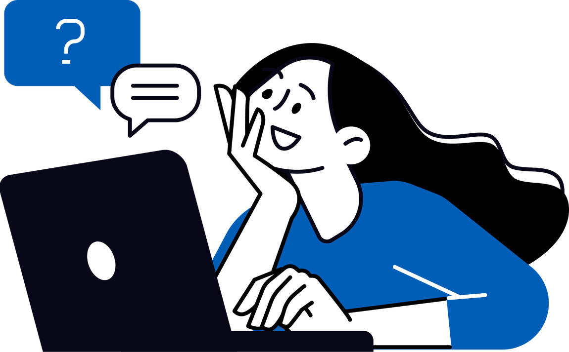 ilustração de uma menina em frente ao computador estudando