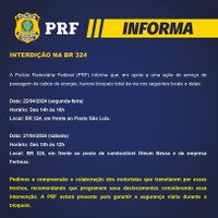 Interdições na BR-324 em Amélia Rodrigues para passagem de cabos de energia