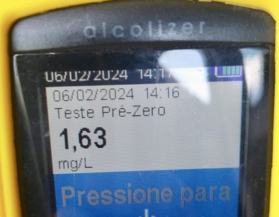 Bafômetro apontou 1,63 mg/l