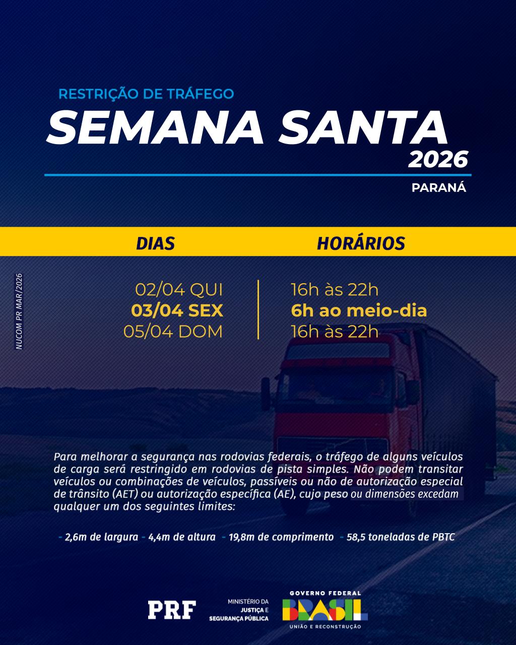 Restrição de tráfego Semana Santa 2026
