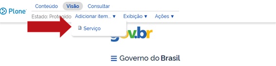 Menu superior esquerdo - Adicionar item - Serviço