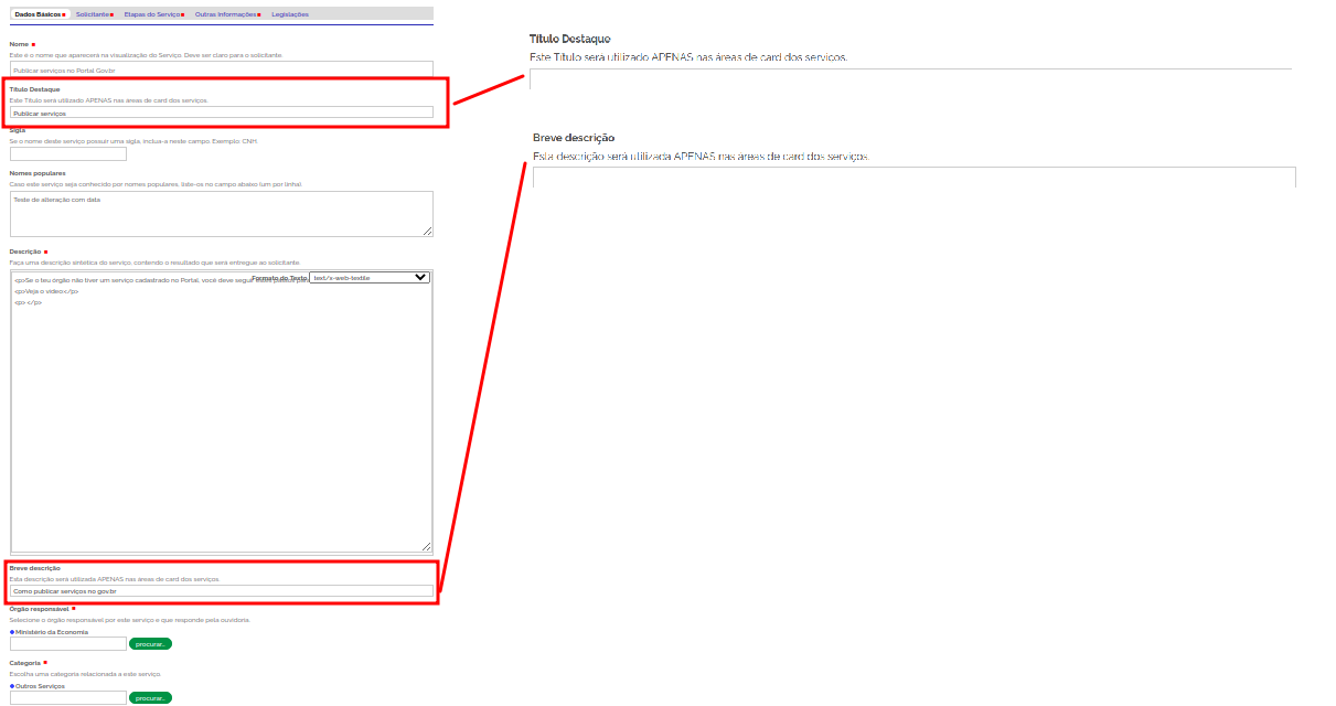 campos obrigatórios para destaque